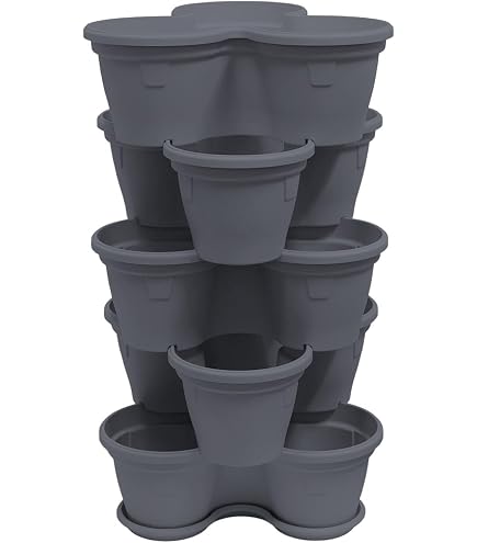 Gariella 4X Blumentopf Säulentopf Pflanzturm Hochbeet Pflanztopf-Kübel mit Untersetzer stapelbar bruchfest widerstandsfähig farbig Kunststoff Garten