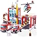 Produktbild Bausteine Feuerwehrstation, Große City Feuerwehr Wache mit Leiterwagen, Einsatzleitwagen und Feuerwehr Hubschrauber