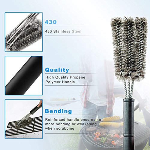 3 in 1 BBQ Grillbürste,PULNDA 18″ Grillbürste Barbecue Brush und Einen Reinigungsbürste Scraper Remover Reiniger – 360° Reinigung Edelstahl Bürstenborsten , Freien und Camping Grillbürste Barbecue Reiniger für Weber,Outdoorchef, Holzkohlegrill, Gasgrill(2 PCS) - 4