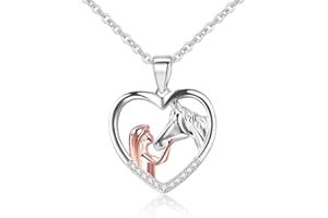 VAEIORP 1 Pcs Colgante de Corazón de Plata Collar de Niña y Caballo Joyería de Caballo Collar de Regalo para Niñas Amiga Madre e Hija