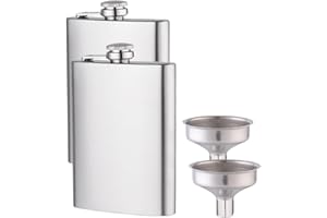 HUPECHAM Flachmann Edelstahl 304 8 Oz mit Trichter - Auslaufsicher, Stilvoll und Tragbares Flaschen-Set für Männer und Frauen (Silber) (2 PACK)