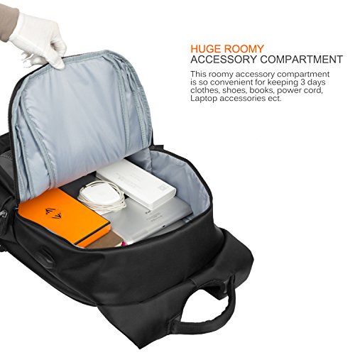 DTBG 17,3 Zoll Laptop Rucksack mit USB Port Nylon Rucksack Reise Rucksack Wasserdicht Rucksack für 17 – 17,3 Zoll HP / Dell / Asus / Lenovo / Männer / Frauen (Schwarz) - 4