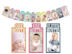 Jubilant 1 to 12 Month Rainbow Baby and Couple Banner with Front Side Photo Space & Sweet Memory Writing Space Back Side of Banner