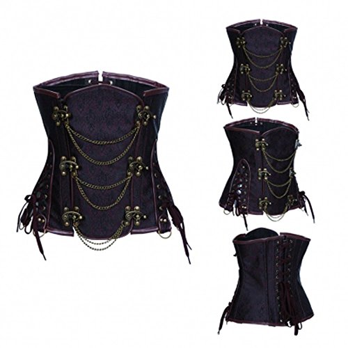 FeelinGirl Damen Steampunk Korsett Kunstleder korsagenkleid Rock Kostüm Burlesque Korsett Faschingskostüm - 5