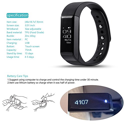 ROGUCI Smart Armband Wristband, IP67 Wasserdichte Blutdruck Oxygen + Oximeter Herzfrequenz Müde Monitor Fitness Schlaf Gesundheit Tracker, Smart Sport Tracking Armband Für iOS 8.0 Android 4.4, tägliche Laufleistung Pedometer Schritt Zähler Kalorien verbrannt Messung Call SMS Erinnerung Sesshaft - 8
