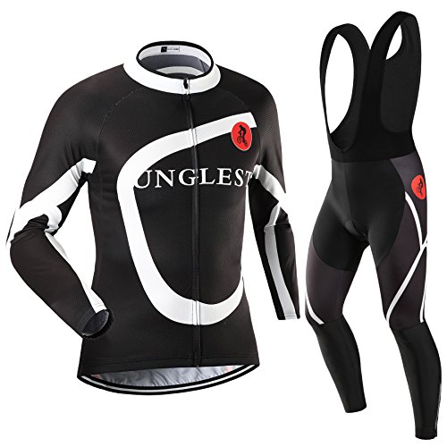 [Größe:S-5XL][option:Trägerhose,3D 2.8cm Sitzpolster] Fahrrad Trikot Langarm Radhose Radtrikot Fahrradbekleidung Herren Männer Hemd mit lange Ärmeln Set Cycling OutdoorTrikots Windjacke Neue