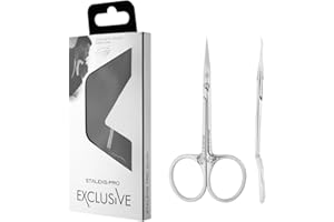 STALEKS PRO Tijera profesional para cutículas con ganchito. Tamaño de la hoja 25 mm. Acero inoxidable. Estampado de Magnolias. EXCLUSIVE (SX-21/1)