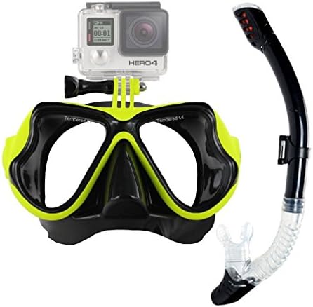 Snorkeling Mask Set, OBOSOE Anti-Fog Scuba Diving Mask with Gopro Camera Adapter Design for Hero HD, Session, Xiaomi Yi Action Camera - Yellow