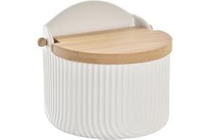 PLUS HOME Salero de Cocina de Cerámica con Tapa Diseños Originales.(BLANCO)(12X10X11CM)