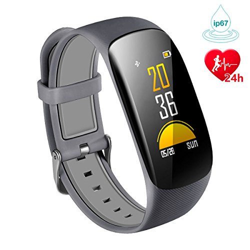 KARSEEN Fitness Tracker H2Plus imperméable à l'eau .Smart Watch avec écran couleur OLED, moniteur de fréquence cardiaque, podomètre, moniteur de sommeil, compteur de calories(gris}