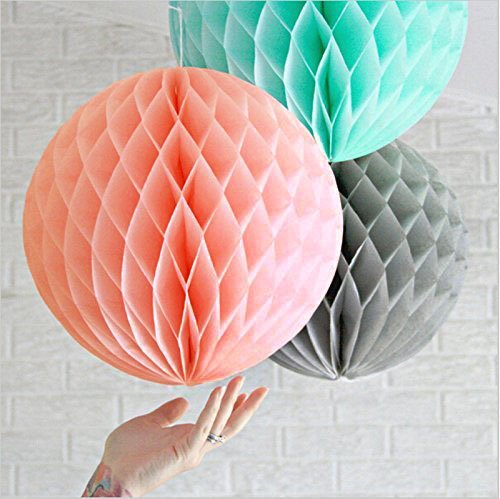 SUNBEAUTY 3er Set 20cm/25cm Türkis Rosa Grau Honeycombs Wabenball Dekoration (25cm)