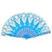 Produktbild DealMux prickelnde Pulver Dekor mit Blumenmuster Wellenrand faltbare Handventilator Blau