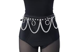 JINSION Punk Leder Taillenkette Gothic Bauchkette mit Verstellbaren Ketten Schwarz für Rave Festival -Sexy Körperzubehör Gürtel für Frauen
