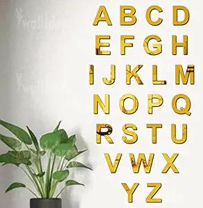 A to Z Alphabet Golden, Mirror Stickers for Wall, Wall Mirror Stickers, Wall Stickers for Hall Room, Bed Room, Kitchen.