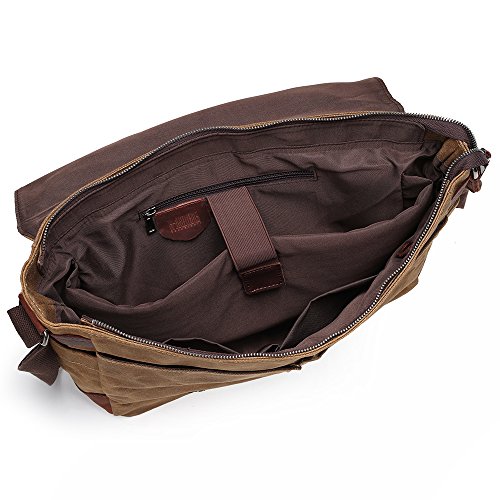 Messenger Bag H-ANDYBAG Waxed Canvas Herren Umh  ngetasche Passt 15 Zoll Laptop  Khaki 