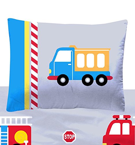 Aminata Kids – bunte Kinderbettwäsche Bettwäsche Kinder 100×135 Jungen Baumwolle Feuerwehrauto Fahrzeuge Automotiv Auto LKW Reißverschluss RV Kleinkinder Autos Jungs-Motiv - 3