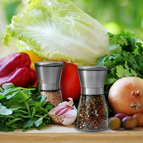 Salz- und Pfeffermühlen | 2- teiliges Salz und Pfeffermühlen Set Edelstahlmühlen für Salz und Pfeffer - 6