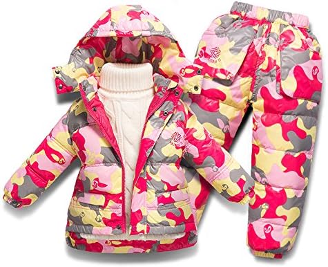 Baby Boys' Girls' Ultralight Snowsuit Winter Puffer Jacket and Overall Two-Piece Set(2T, Red Camo)