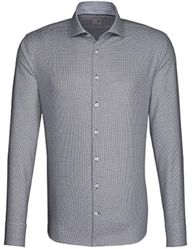 Seidensticker Herren Langarm Hemd Schwarze Rose Slim Fit Hai-Kragen Shark grau / weiß kariert 241857.36