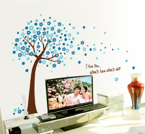 ufengke® Romantische Blaue Blume Baum Wandsticker,Wohnzimmer Schlafzimmer Entfernbare Wandtattoos Wandbilder - 3