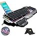 Produktbild NORMIA RITA 104 Laut Klickt Mechanische Gaming Tastatur, Hintergrundbeleuchtung RGB LED Gaming-Tastatur, Beleuchtete Mechanical Keyboard mit Handy Halter - gebürstetes Aluminium - Blau Switch 60g