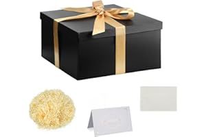 KISPATTI Set Scatola Regalo, Scatola Regalo Nero con Coperchi Scatola Regalo Piccolo con Nastro Scatola Regalo 20x20x10cm Biglietti Auguri Carta Velina Tagliuzzata per Natale Compleanno Matrimonio
