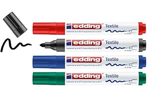 edding 4500 textile marker - black, red, blue, green - set of 4 - round nib 2-3 mm - permanent fabric markers for drawing on textiles, wash-resistant up to 60°C - marker pens for fabric lettering