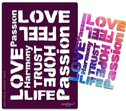Textilschablone - Scrapbookschablone - Schablone aus festem Material - WIEDERVERWENDBAR für T-Shirt Design und viele andere kreative Anwendungen - Love Passion - von zAcheR - fineT