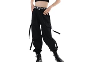 Rolanko Pantalones Hip Hop para Niñas, Pantalones Cargo Elásticos para Niños Jogger para Streetwear y Danza
