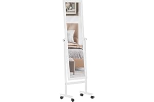 CLP Specchio Autoportante Yolanda con Ruote Specchio Figura Intera Legno Regolabile I Specchio Lungo Rettangolare Camera Letto Ingresso, Colore:Bianco