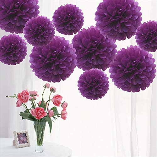 Time to Sparkle TtS 10 Pièces Tissu Papier Pompons Boules Fleurs Papier Soie Boule Balle Mariage Fête Décoration (Pourpre Foncé, Extra Large(10