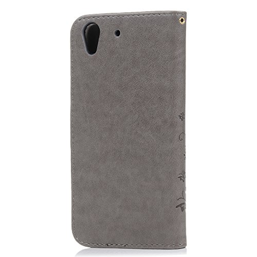 Huawei Y6 II / Y6 2 Hülle Case YOKIRIN Gray PU Leder Flip Tasche Ledercase Cover Wallet Handyhülle Folio Schutzhülle Handytasche Handyschale mit Standfunktion Kredit Kartenfächer Magnetverschluss in Muster:Schmetterling Blumen - 4