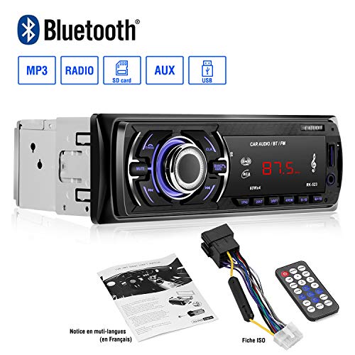 Catuo Autoradios Bluetooth Universelle Récepteur Radio FM Lecteur MP3 WMA Stéréo HIFI HD Conversation Mains Libres Carte SD Fonction AUX Carte SD/USB/Smartphone Contrôle Basse Aigus Égalisateur