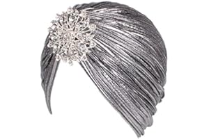 EORUBE Vintage Turban Hat with Crystal Brooch Feather Turban Headwraps for 1920s Gatsby Costume Cocktail Party