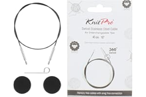 KnitPro - KnitPro Acciaio Inox Nero/Argento 360° Cavo Girevole Intercambiabile per Ago da 40cm con Cappucci Terminali e Chiave Cavo - 1 Set