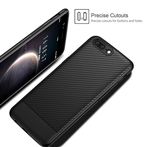 Funda OnePlus 5  Leathlux Carcasa OnePlus 5 Suave Silicona TPU Back Bumper Anti deslizamiento Skin Cover Fibra de Carbono Case Cover para OnePlus 5 5 5  - Negro