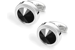 Cufflinks for Men, Merit Ocean Circular Cufflinks, Crystal Cuff Links for Mens Shirt Tuxedo Wedding Business Cuff Links Elegant Style