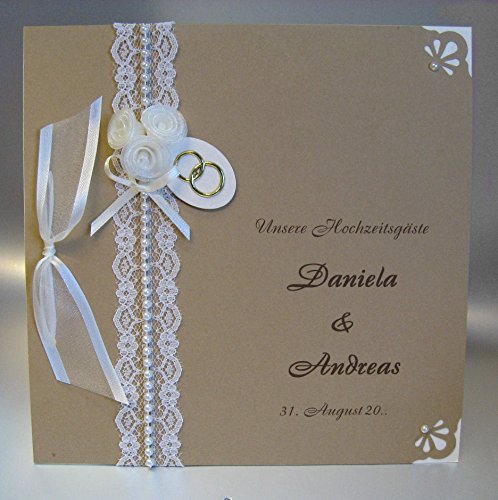 Gästebuch zur Hochzeit mit Namen Vintage natur 11038 mit echter Spitze