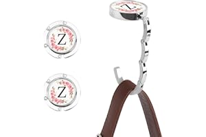 WALLFID 2PCS Personalized Initial Handbag Hooks for Table, Foldable Purse Hooks, Floral Letter Handbag Holders, Compact Bag Hangers for Women, Bag Hooks for Table (Z)