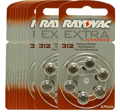Rayovac 60 piles auditives Rayovac 312 Extra advanced / pile auditive PR41 / piles pour appareils auditifs / 312AE,A312,DA312,P312,PR312H