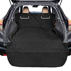 F-color SUV Cargo Liner for Dogs, Waterproof Pet Cargo Cover Dog Seat Cover Mat for SUVs Sedans Vans with 2 Large Pockets, Non-Slip, Large Size Universal Fit, Black