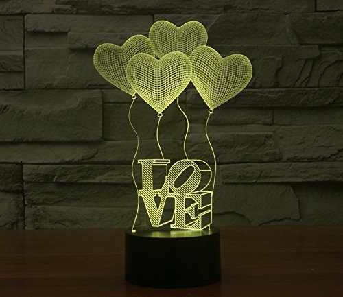 Olayer kreative 3D-LED-Lampe Illusion Nachtlicht 3D-Schriftzug Love und Herzen, Acryl, mit Farbwechsel - 6