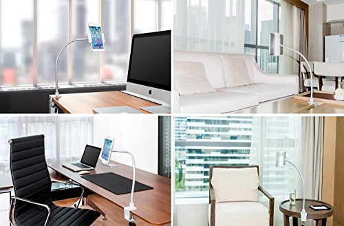 abovetek Heavy Duty Aluminium Schwanenhals Tablet Arm iPad iPhone Schreibtisch Halterung, mit 3 Klemmen Passform 8,9 cm ~ 25,4 cm iPad mini Air iPhone 6 6S + 7 7 Plus Samsung Galaxy S7 Note5, solider Boden Leicht Bend stark und flexibel Arm, Best Tablet Handy Desktop Ständer für Büro Küche Bett - 8