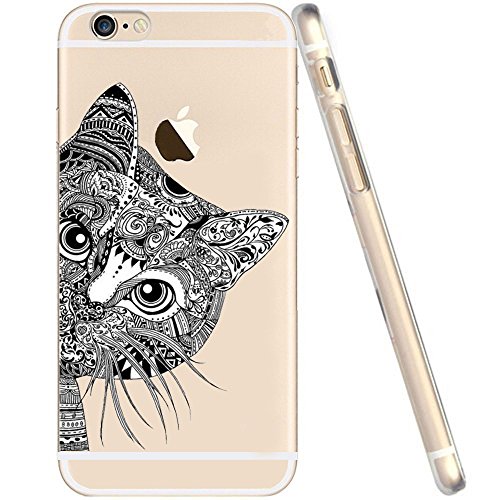 iPhone 6 6S Clear Case, UCMDA Slim Silicone TPU Gel Transparent Skin [Anti-Scratch] Back Cover with Hide and Seek Cat Pattern (4.7 Inch)