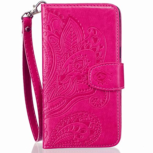 iPhone SE iPhone 5 5S Ledertasche MUTOUREN Schutzhülle Handyhülle Brieftasche Case mit Ständer HalterKartenfächer für iPhone SE 5 5S Premium Ledertasche Gepresste Blumen Painted Pattern Hülle Handy Case Dünne Tasche Cover Schutzhülle Schale Tasche-Pfau Blumen Rot + Metall Stylus Pen - 2