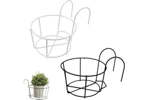 LEPIDI 2 Piezas Maceta de Hierro Cestas, Soporte Flores Redondo Gancho, Hierro Jardinería Maceta Redonda, Redondo Ahuecar, Estante Hierro Plantas Colgantes, para El Hogar, Balcón, Jardín (Negro, Blanco)