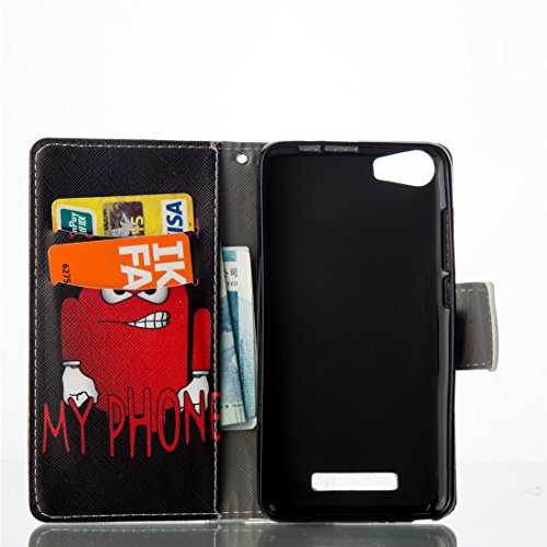 Nancen Wiko lenny 2 (5 Zoll) Ledertasche / Handyhülle, Bookstyle Flip Case Folio Cover PU Leder Wallet Etui Handy Zubehör Lederhülle Schutzhülle – mit Standfunktion Magnetverschluss Brieftasche und Karten Slot [Rot roboter – Don’t touch my phone] - 5