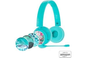 ONANOFF Brandneu und „Made for Amazon“: Bluetooth-Kinderkopfhörer BuddyPhones PopTime Pro mit Lautstärkebegrenzung und Bügelmikrofon (Alter: 3-12 Jahre), Blaugrün