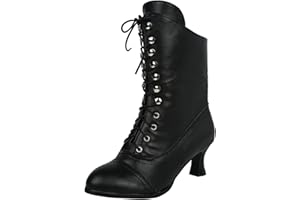 QWETYU Stivali da donna con lacci al polpaccio in stile vittoriano stivali da donna in pelle con tacco Louis vintage stivali steampunk gotico