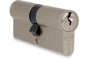 Amig - Cilindro de seguridad - Cerradura para puertas -Leva de 15mm- Incluye 3 llaves - Plateado Mate - Medidas: 54 (27-27 mm)